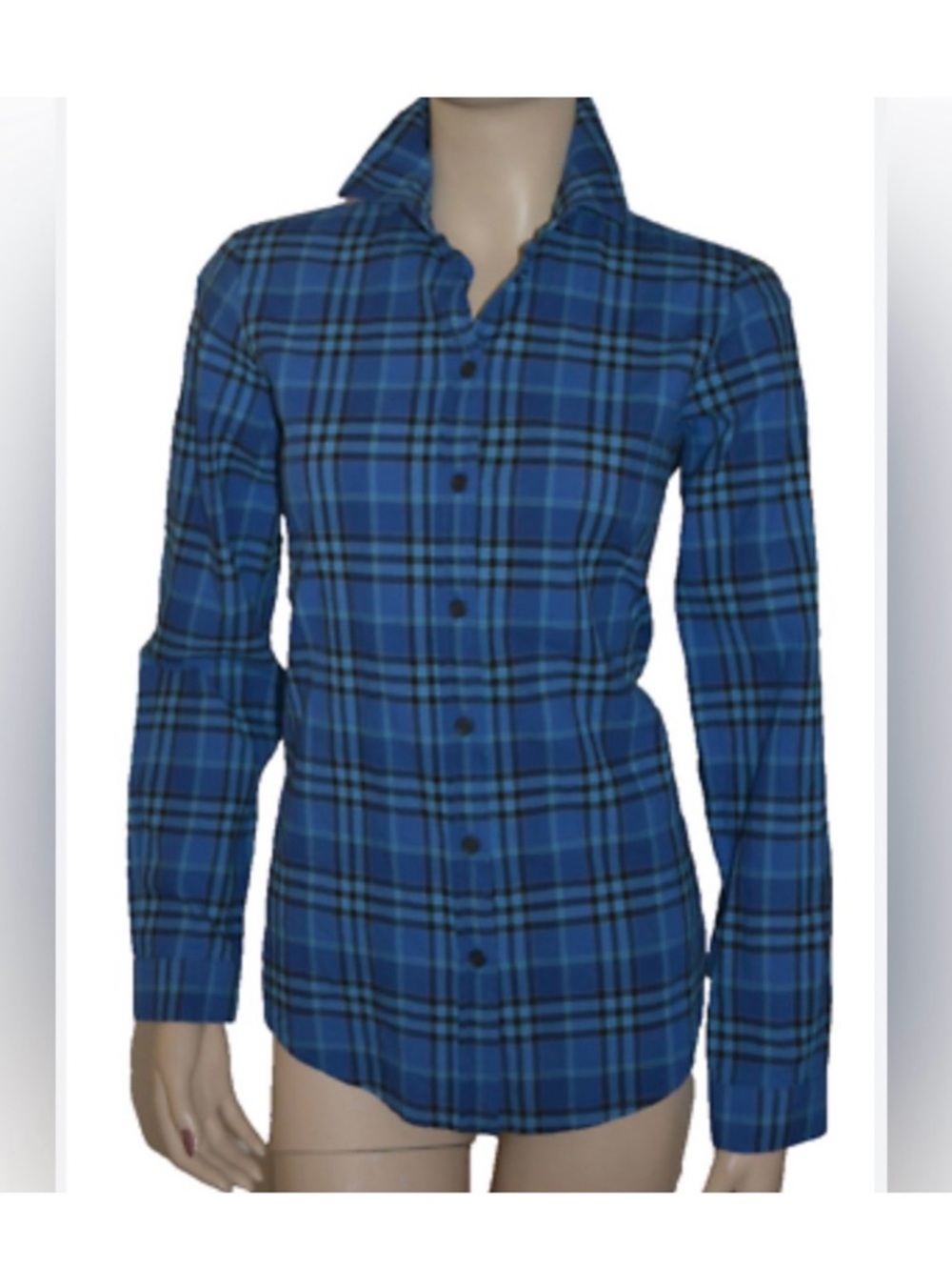 Burberry Blue Plaid Long-Sleeve Button-Down Shirt-Size XS